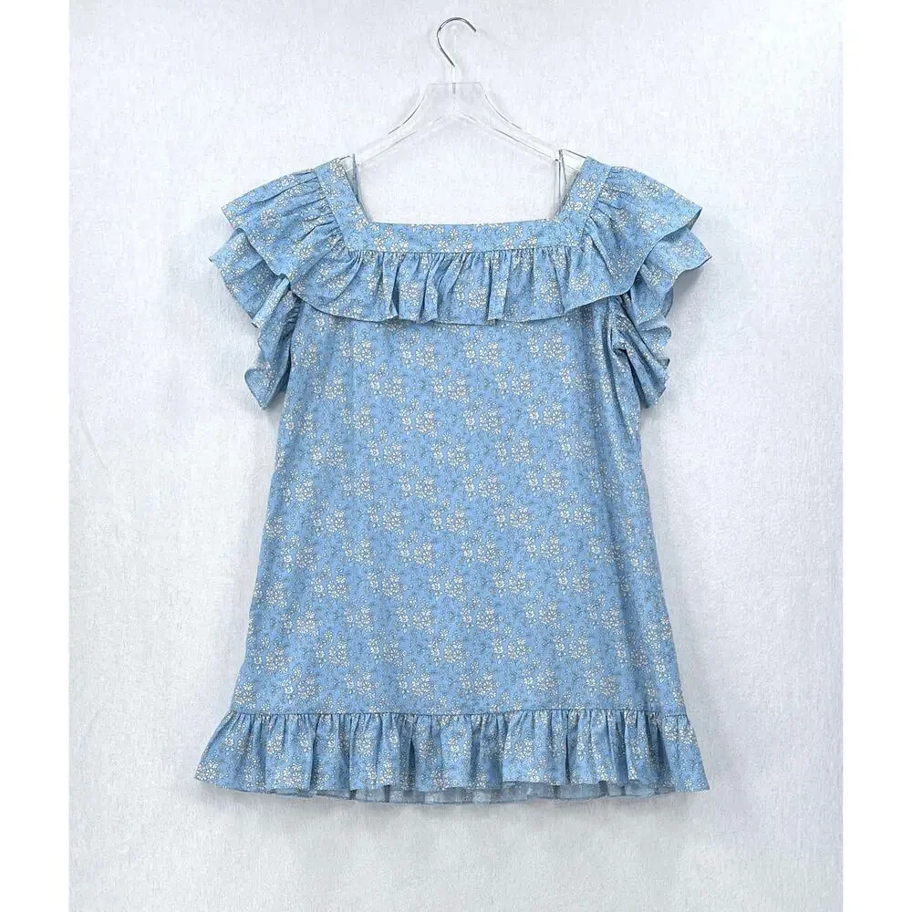 THE VAMPIRES WIFE The Cry Baby Ruffle Dress Womens US 14 Blue Floral Print Mini - Picture 5 of 15